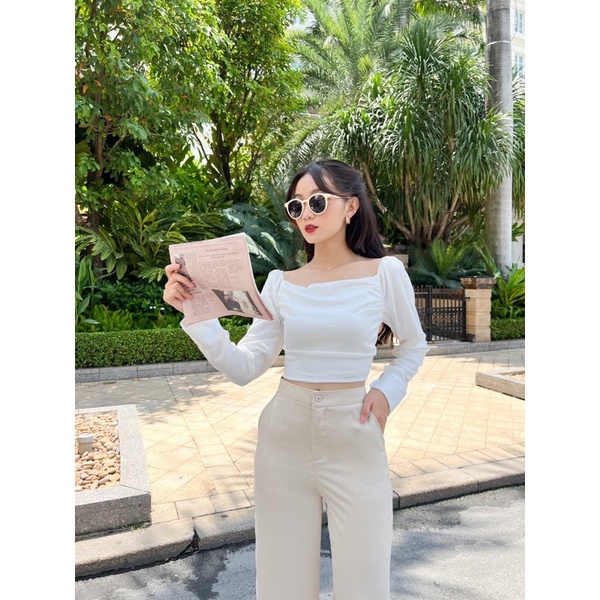 Croptop cổ đổ tay dài lụa thiết kế LUCETFASHION Lucy Top