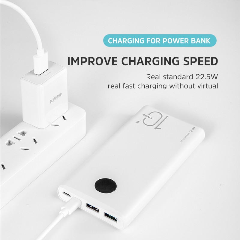 Pin sạc dự phòng Kivee 22.5W sạc nhanh 10000mAh hỗ trợ giao tiếp USB / Type-C / Lightning