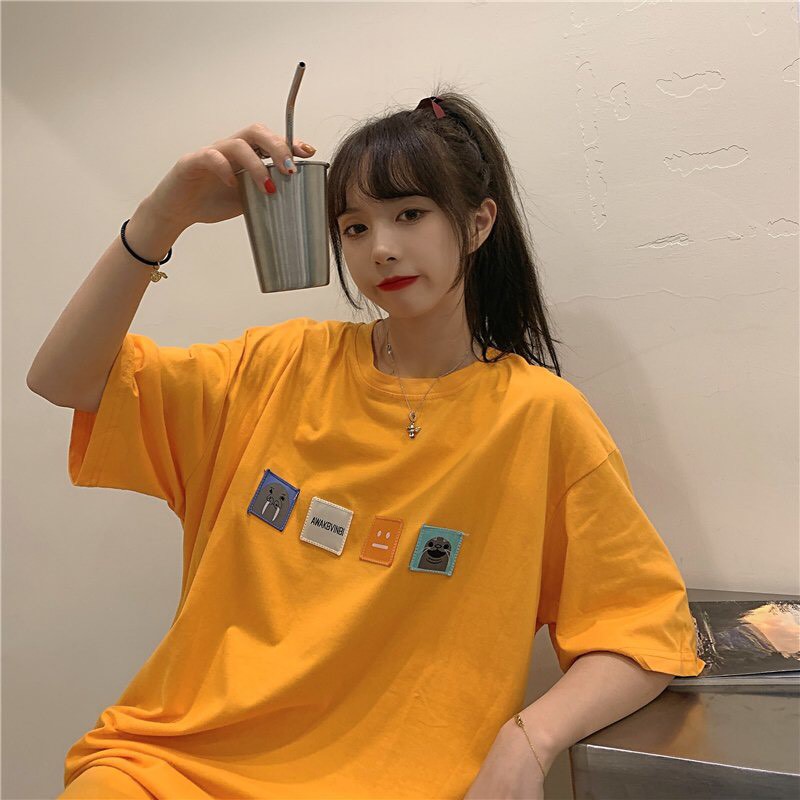 Áo thun tay lỡ form rộng - phông nam nữ cotton oversize - T shirt thêu 4 logo - 2N Unisex