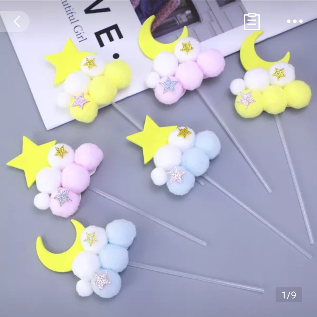 topper cake [FREESHIP] mây bông trăng sao bông đẹp