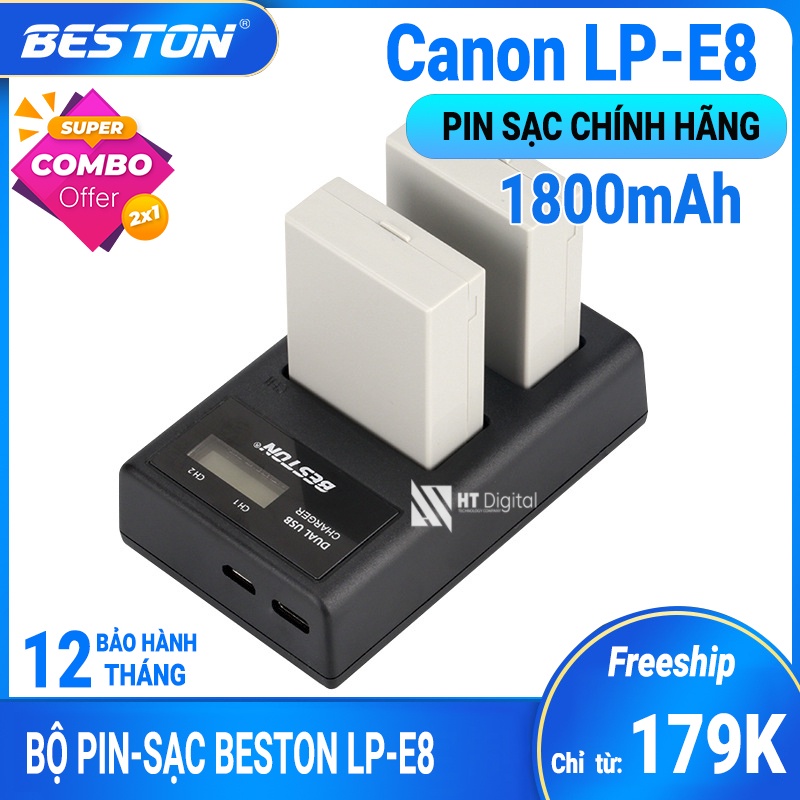 Pin Sạc Máy Ảnh Canon LP-E8 1800mAh Beston cho Canon 550D 600D 650D 700D