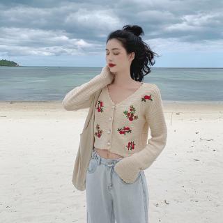 Áo khoác len cardigan thêu họa tiết thời trang mùa thu cổ điển cho nữ
