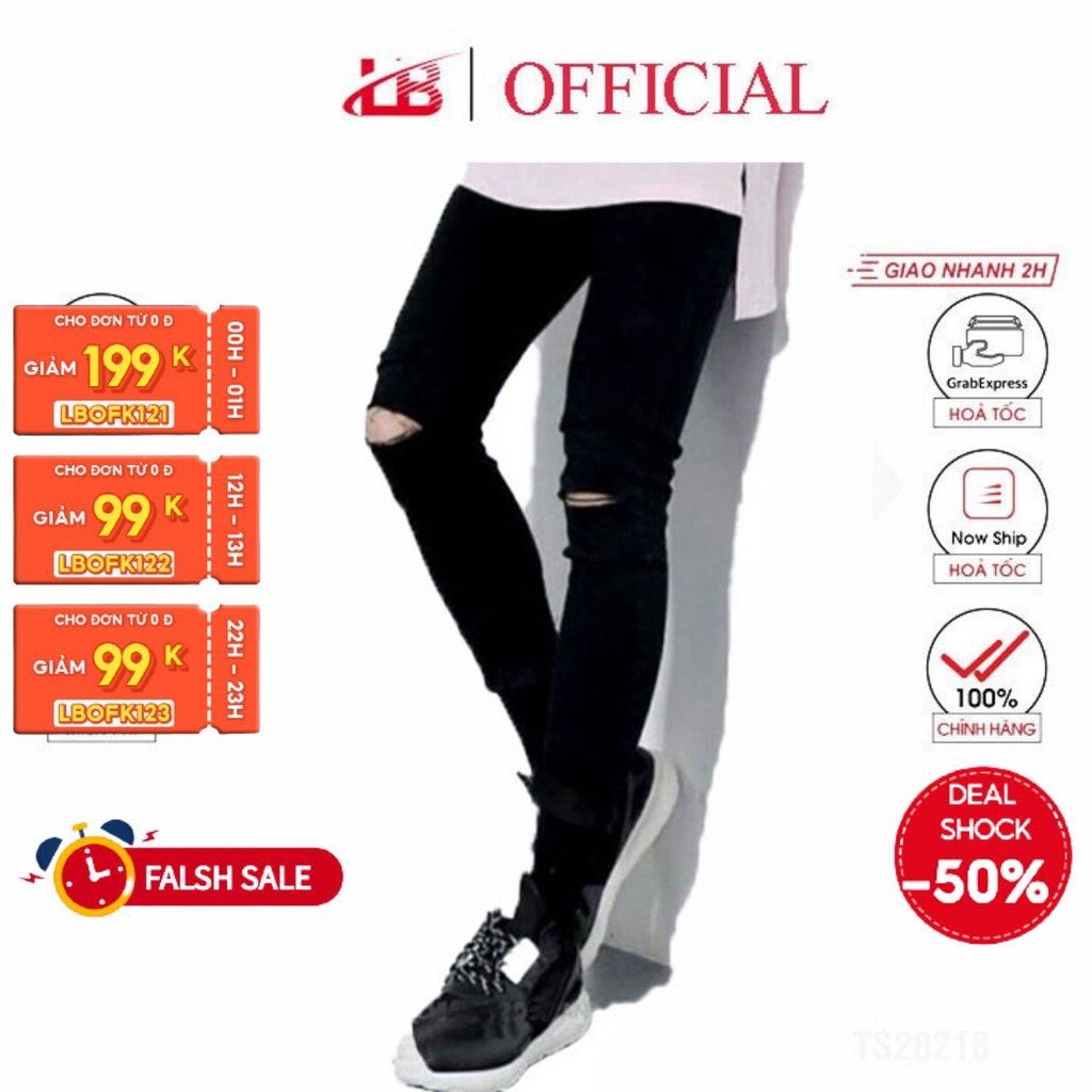 [Mã LT50 giảm 50k đơn 250k] Quần jeans nam LB co giãn rách gối cá tính DNHQ9861 | WebRaoVat - webraovat.net.vn