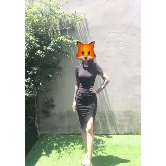 Váy body dáng ôm nhún eo dài qua gối xẻ đùi Zara thanh lí