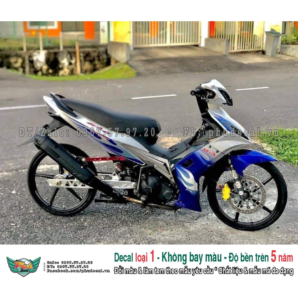 Tem rời xe Exciter 2006-2010 trắng xanh lửa (A)