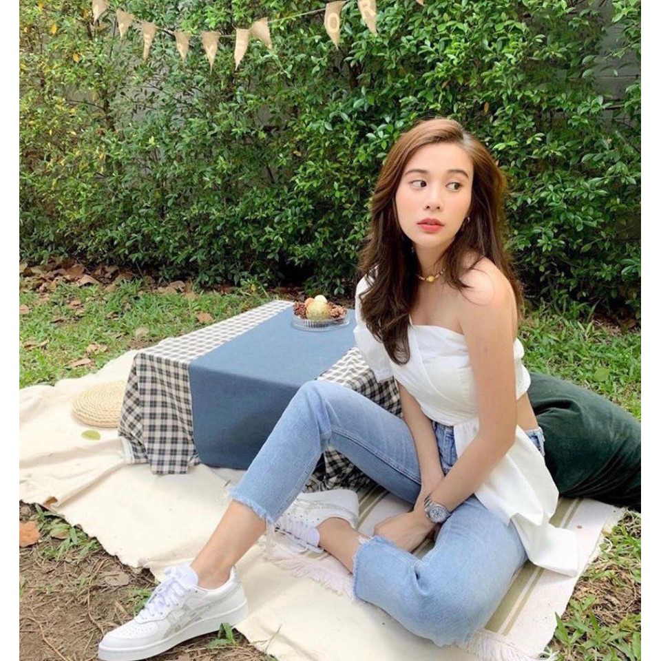 Áo croptop lệch vai vạt dài siêu xinh