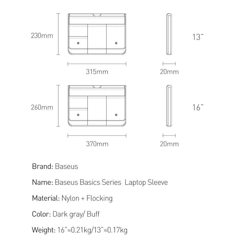 Túi chống sốc, chống thấm nhỏ gọn Baseus Basics Series 13-16 inches dùng cho Tablet/ Macbook/ Laptop và phụ kiện