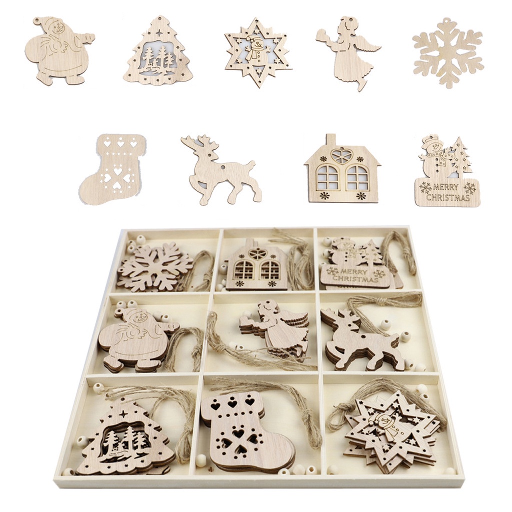 hongkangda Storage Box DIY Wood Chip Crafts Handmade Home Decoration Christmas Mixed Shape Display Stand 1set / 72pcs 72Pcs Jiugongge Wooden Natural Decorations