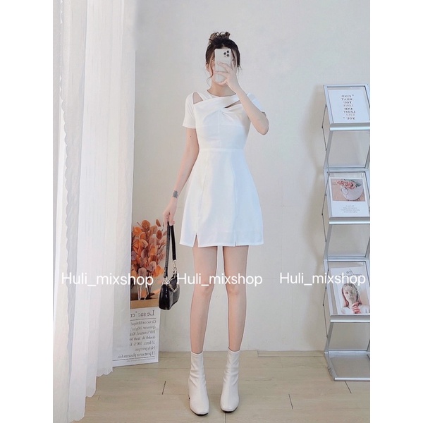 Đầm cổ chéo khoét vai sang chảnh ♥️