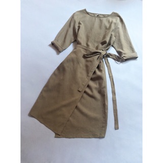 Đầm midi linen đắp vạt vintage