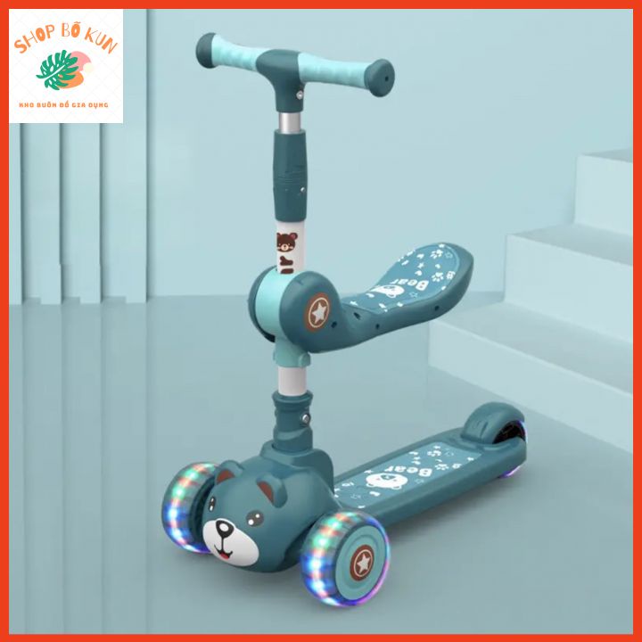 Xe Scooter Cho Bé Hình Gấu Bear Có Nhạc Và Đèn Phát Sáng.