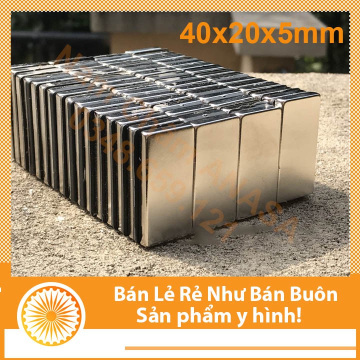 Nam châm đất hiếm 40x20x5mm siêu mạnh mạ bạc Niken