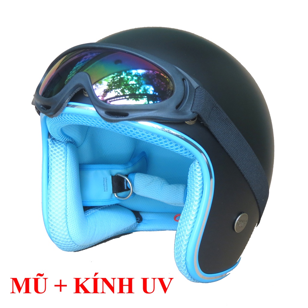 Mũ bảo hiểm 3/4 nón bảo hiểm 3/4 NTMAX đen nhám lót xanh