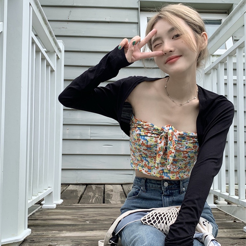 Áo Khoác Cardigan Ống Cột Dây In Hoa Thời Trang Mùa Hè Dễ Phối Đồ