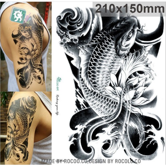 Hình xăm dán nam tatoo cá chép hóa rồng chống thấm nước cực hot dành cho nam kích thước 15 x 21 cm