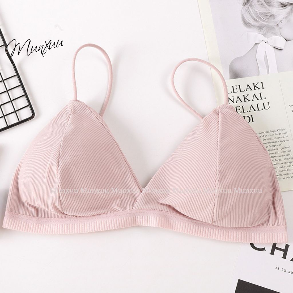 Áo bra nữ hai dây MUNXUU vải cotton co dãn thấm hút dây lưng mảnh - BR19