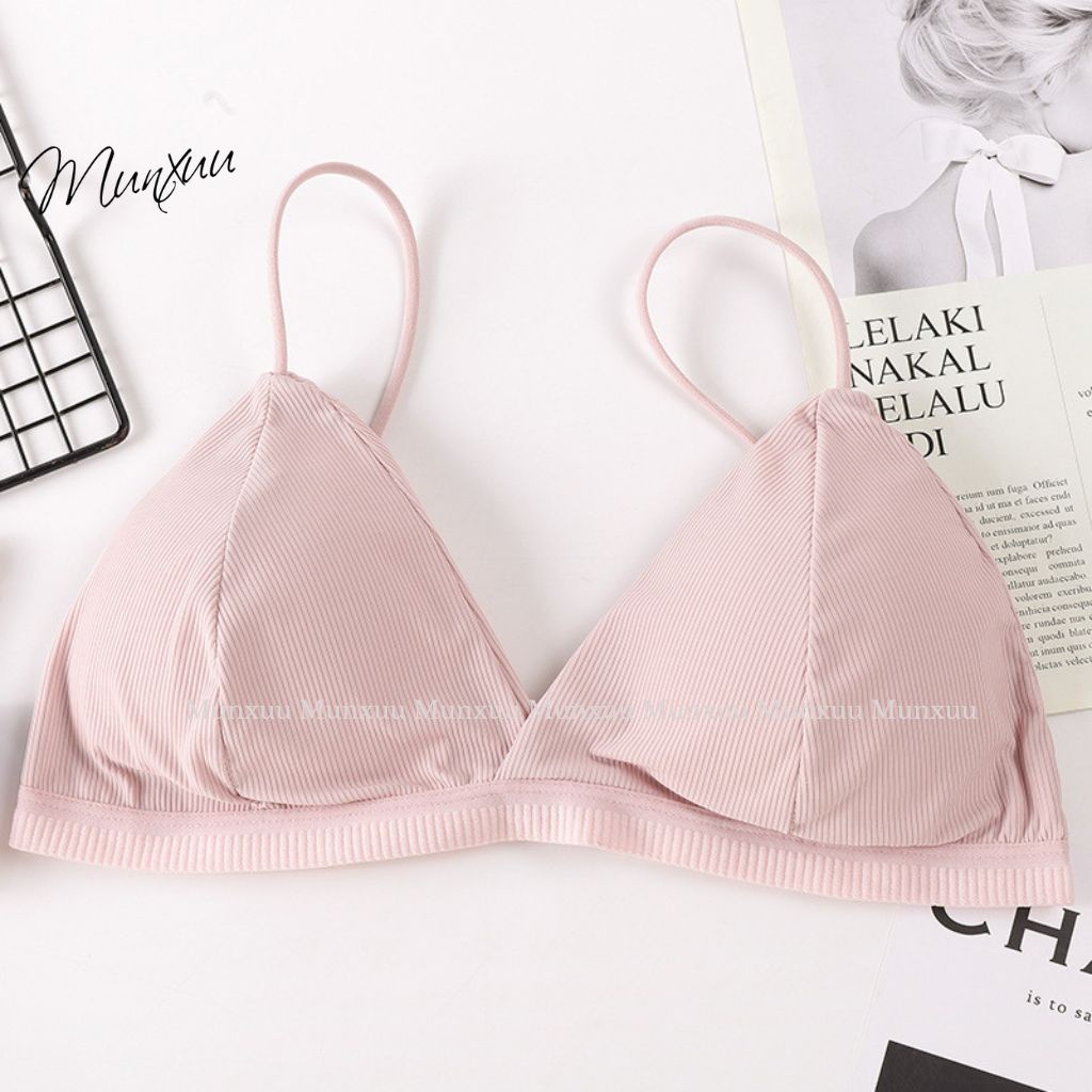 [Mã FATREND0503 giảm đến 30k đơn từ 99k] Áo bra nữ hai dây MUNXUU vải cotton co dãn thấm hút dây lưng mảnh - BR19