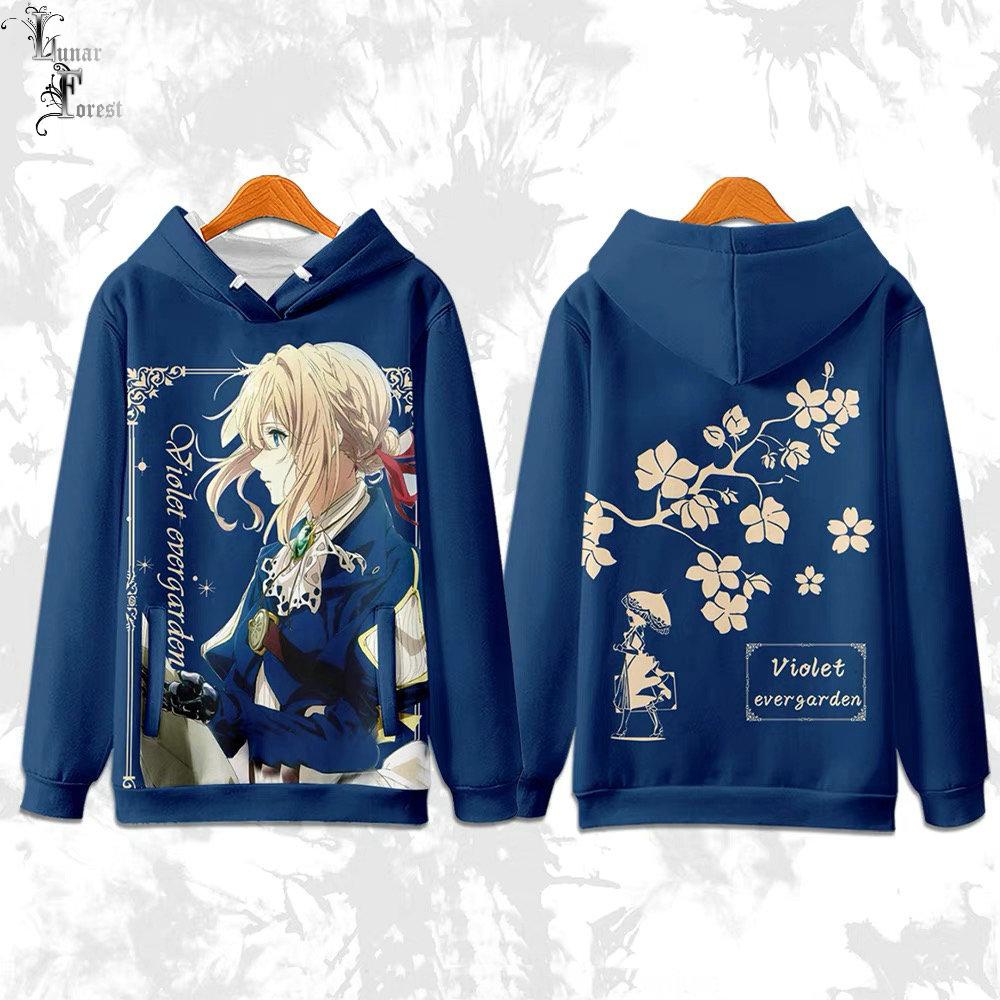 Áo hoodie nỉ chui đầu tay dài in họa tiết 3D Anime Violet Evergarden thời trang mùa thu cho nam và nữ