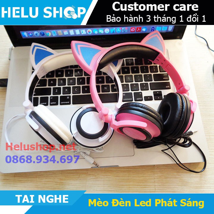 Tai Nghe Mèo Đèn Led Phát Sáng Có Thể Gập Lại Nhấp Nháy Glowing - Dùng Cho Điện Thoại, LapTop, PC