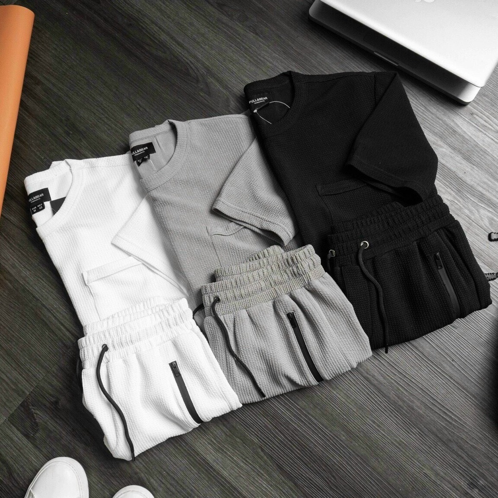 Bộ đồ thể thao nam vải xốp Thái set áo thun quần đùi mặc nhà, set đồ nam đi chơi vải mềm lanh mát TOP Menswear 006