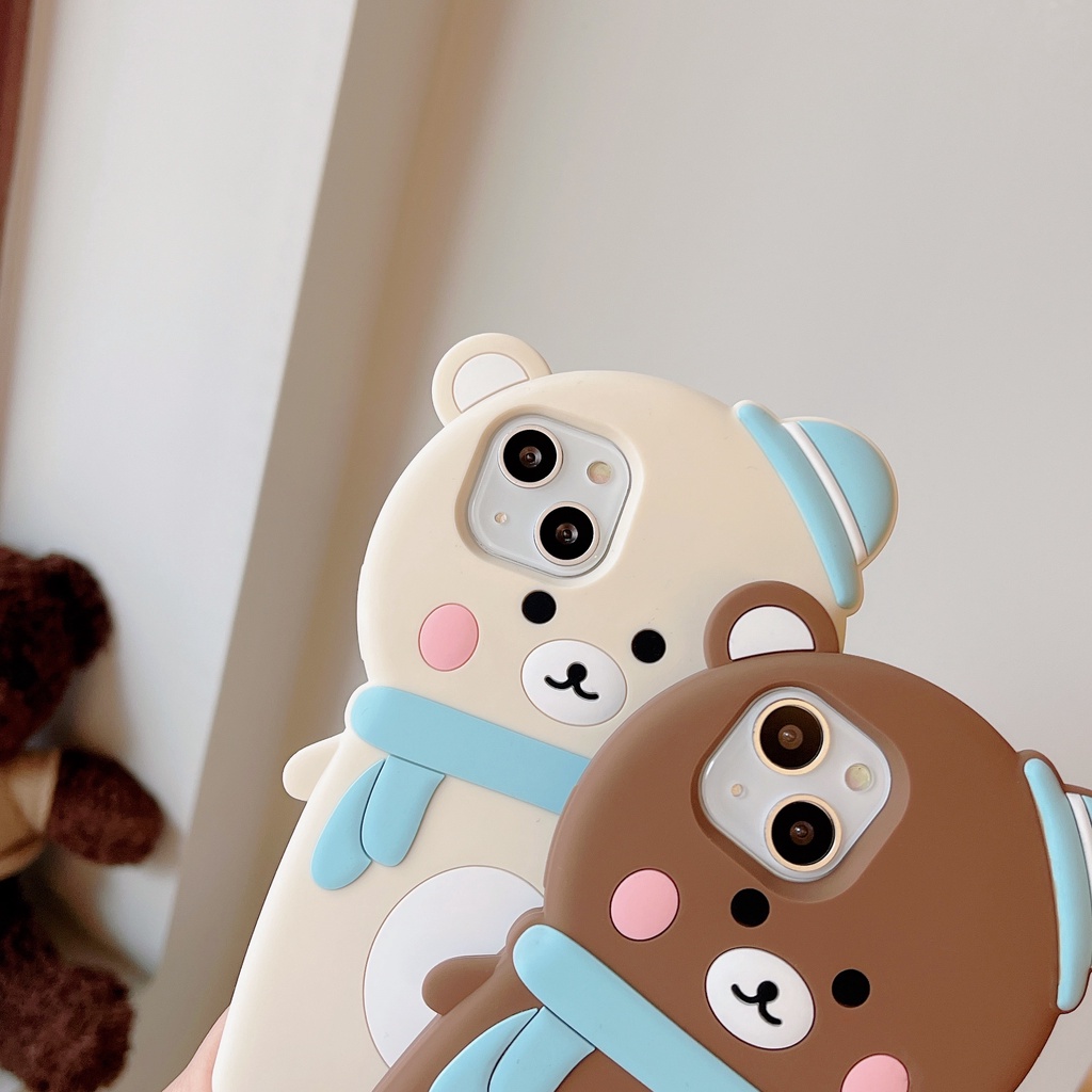 Ốp Điện Thoại Mềm Chống Sốc In Hình Gấu Đeo Khăn Choàng Hoạt Hình Cho iPhone 6 7 8Plus X XS XR 11 12 13promax Plus