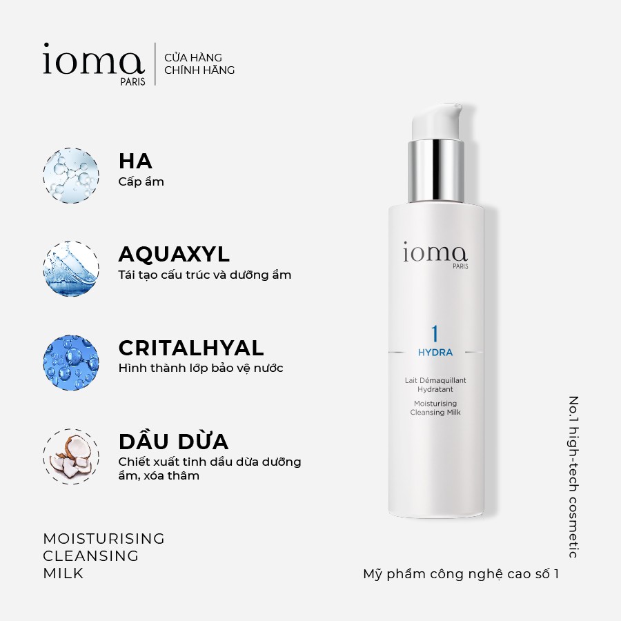 Sữa rửa mặt cấp ẩm toàn diện IOMA PARIS Moisturising Cleansing Milk 200ml