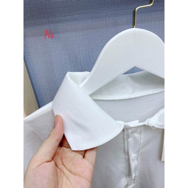 áo thun polo cổ bẻ tay lỡ dáng rộng thêu chữ xanh