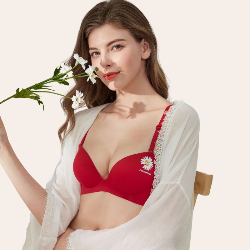 Áo Ngực Su Hoa Cúc Không Gọng Tạo Khe Nâng Ngực Đệm 3cm DAN L&amp;U A014