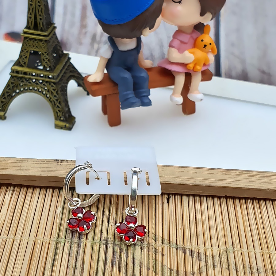 Hoa Tai Nữ Bạc Hiểu Minh HT137 Hoa Xinh Đá Đỏ