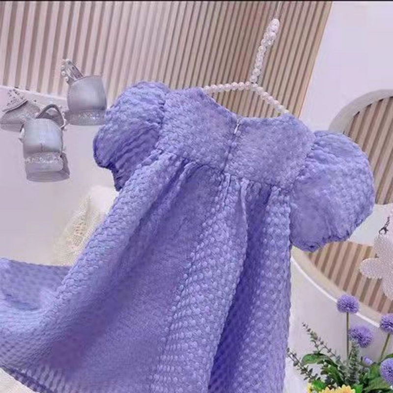 Đầm Công Chúa Tay Phồng Đính Nơ Lớn Thiết Kế Ngọt Ngào Cho Bé Gái