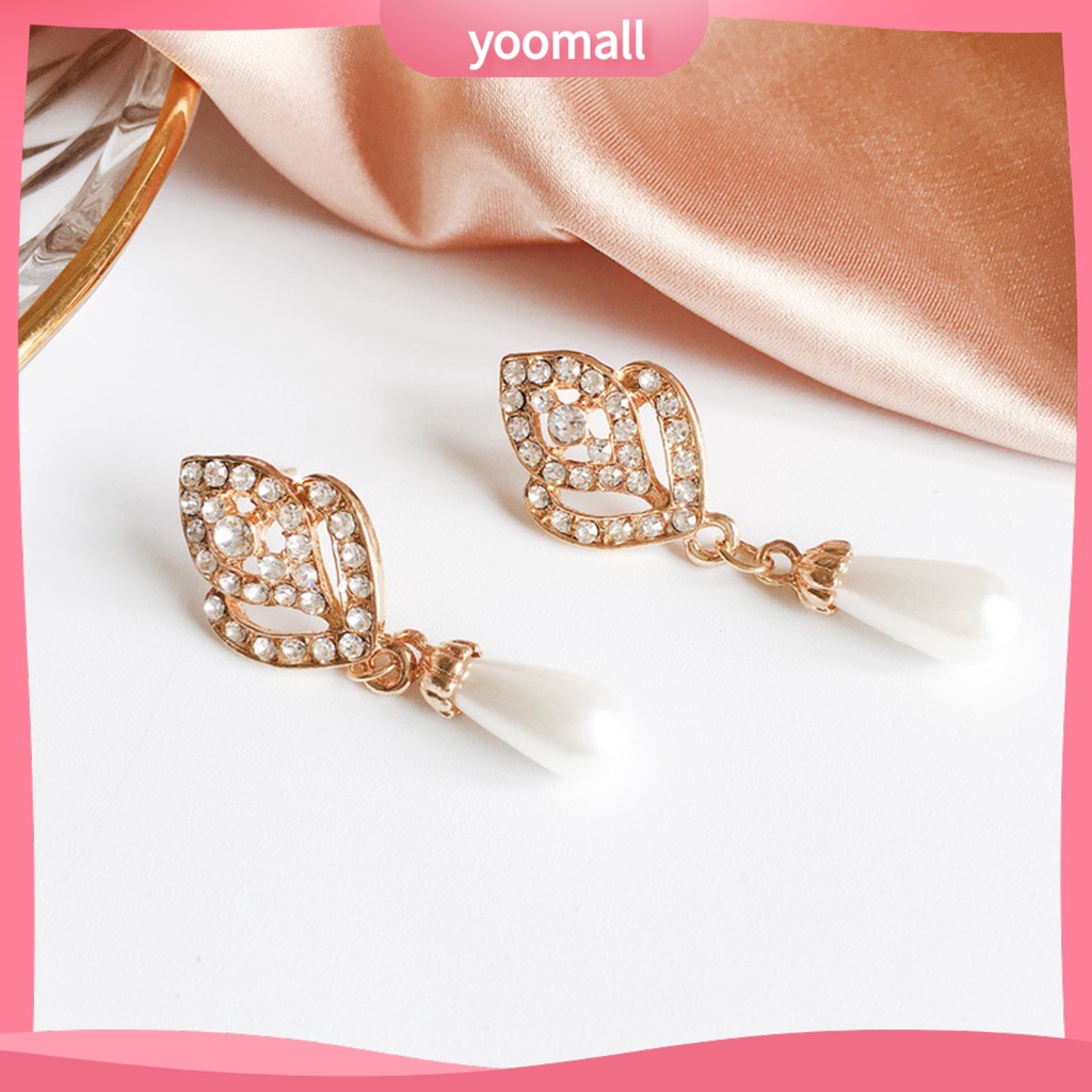 Khuyên tai hình giọt nước đính đá và ngọc trai giả thanh lịch dành cho nữ