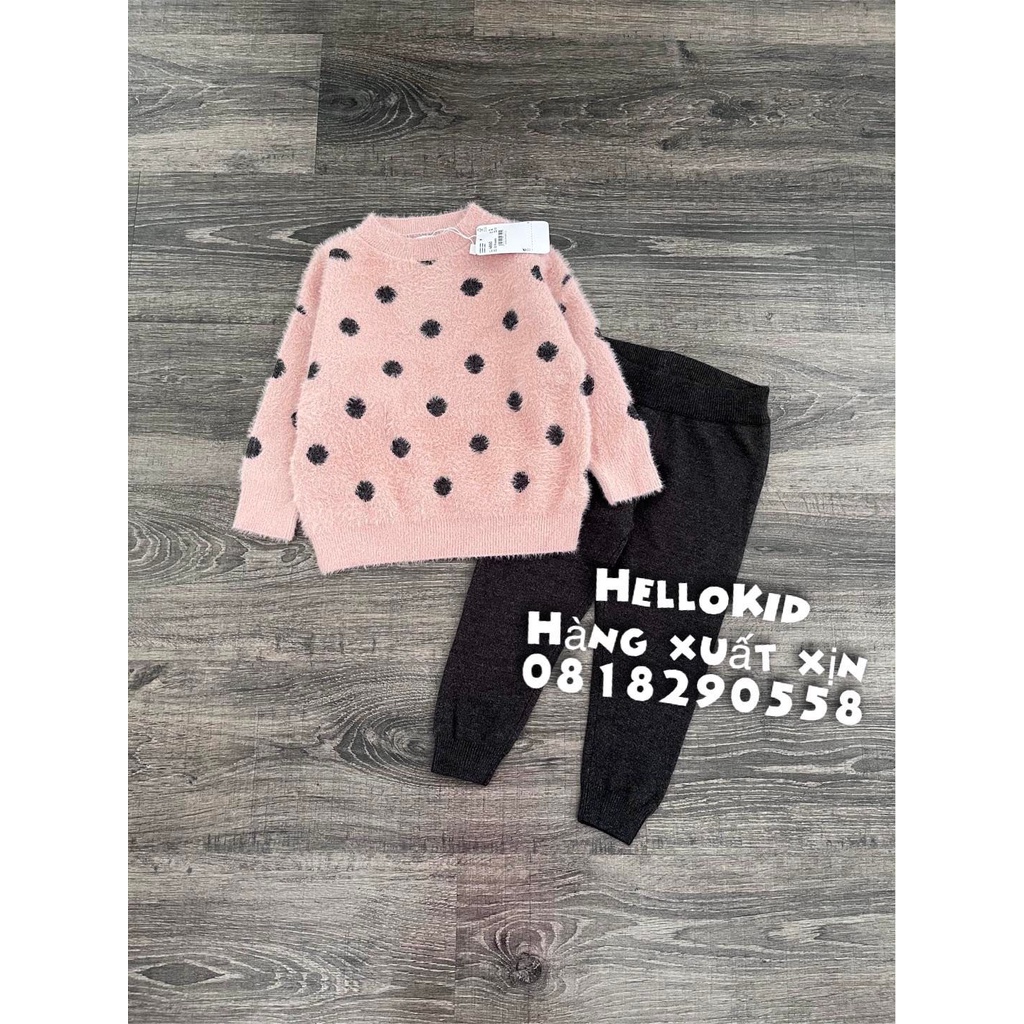 B502 - Bộ len lông thỏ MOR chấm bi bé gái