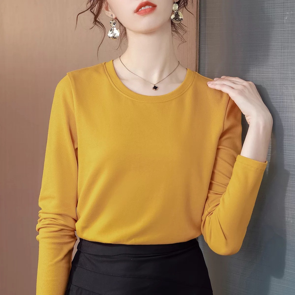 JA239 Áo thun nữ cổ tròn cotton dài tay mùa thu cao cấp hàng nhập