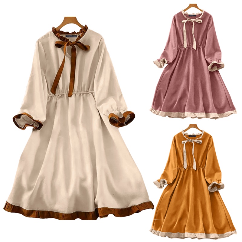 Đầm xòe ZANZEA tay phồng dài cổ tròn thời trang dành cho bạn nữ