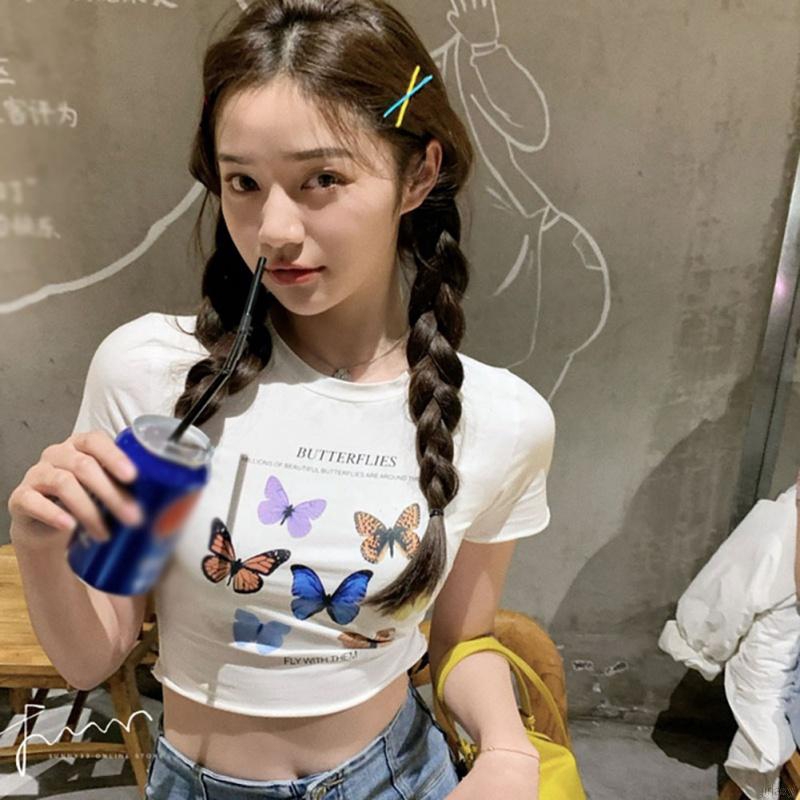 Áo Thun Tay Ngắn In Hình Bướm Thời Trang Hàn Quốc Cho Nữ