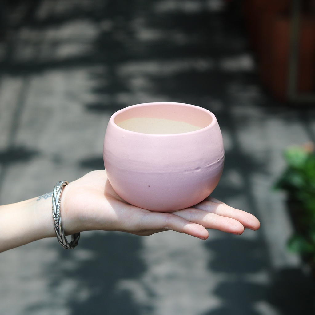 Chậu mini dáng tròn gốm tráng men trồng sen đá, xương rồng