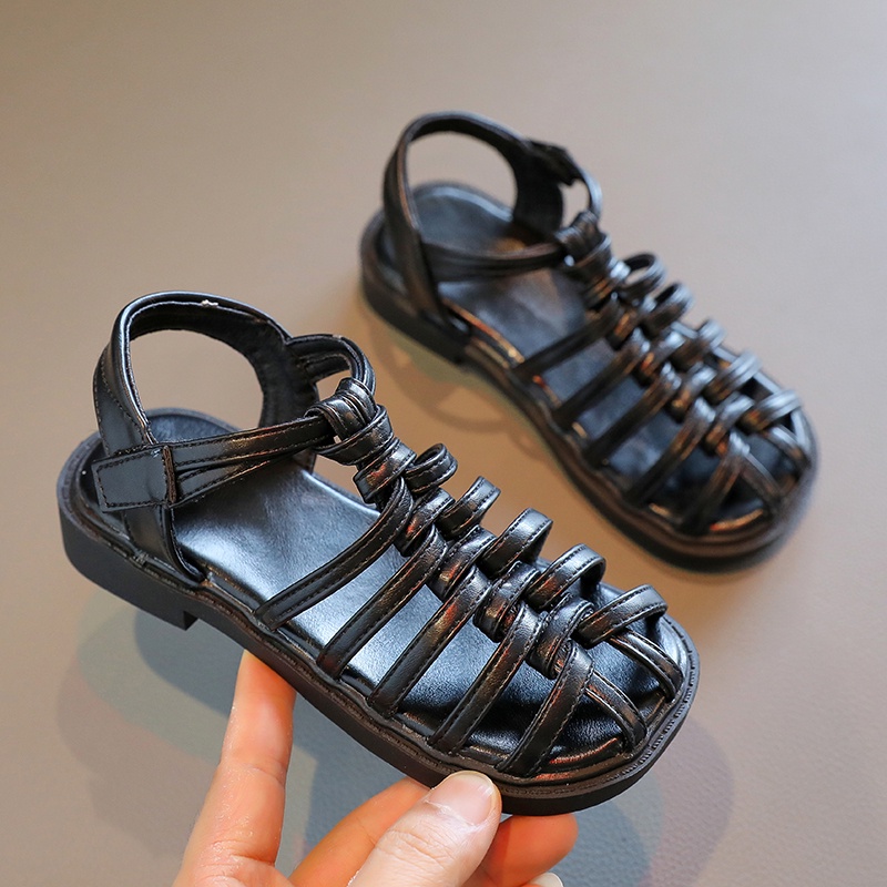 Sandal chiến binh La Mã đế mềm màu trơn chống trượt thời trang cho bé gái 2-16 tuổi