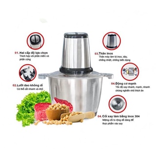 Máy xay thịt cối inox 4 lưỡi đa năng, xay thịt, xay tỏi ới, xay rau củ quả