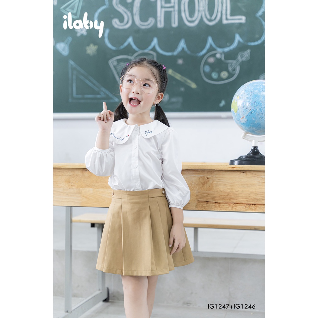 Áo sơ mi bé gái ILABY cổ sen lệch chất liệu thô lụa thoáng mát từ 11-36kg