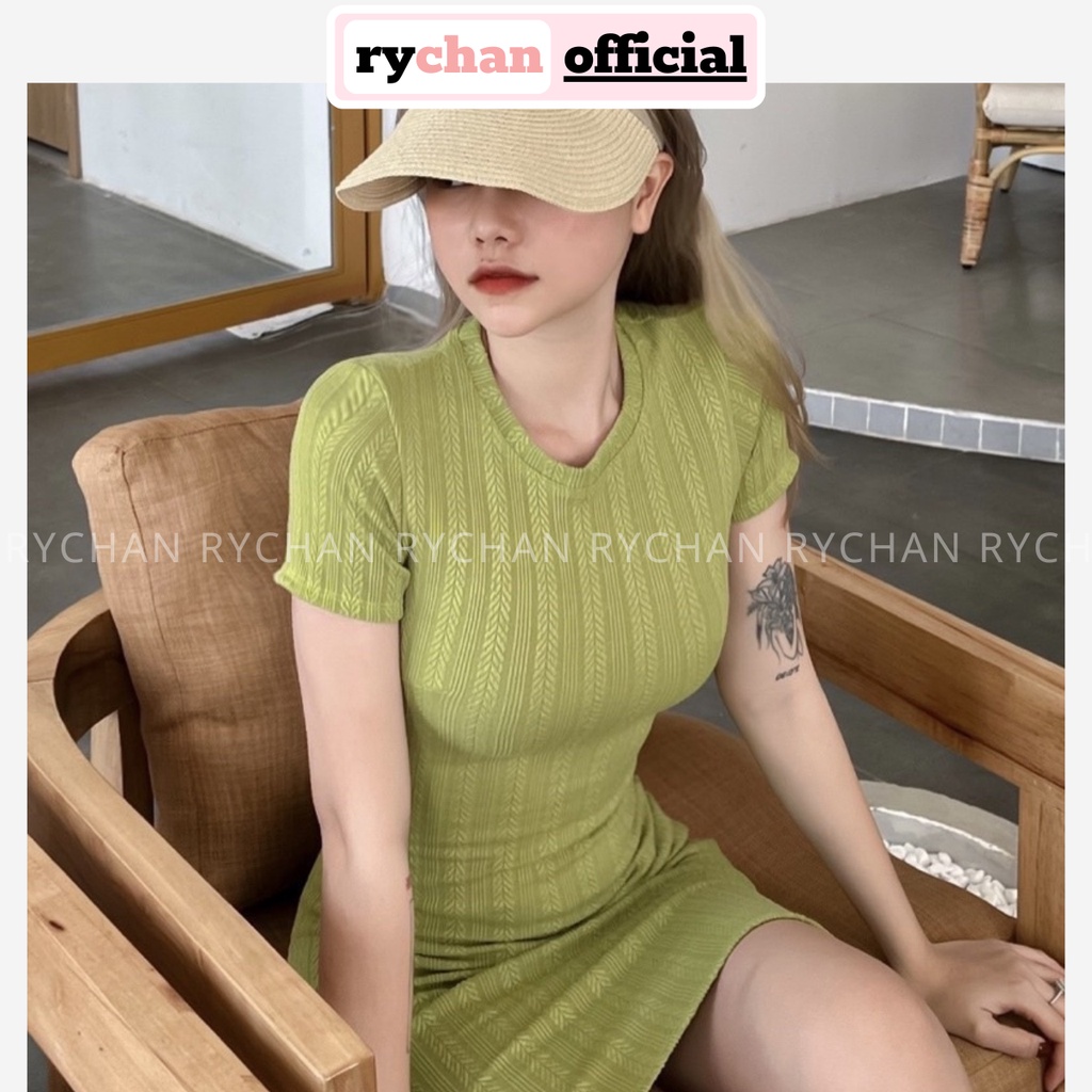 Đầm Ôm Body Nữ Len Gân Đi Café Sang Chảnh Cùng Bạn Bè Cổ Tròn Tay Ngắn – MOI014