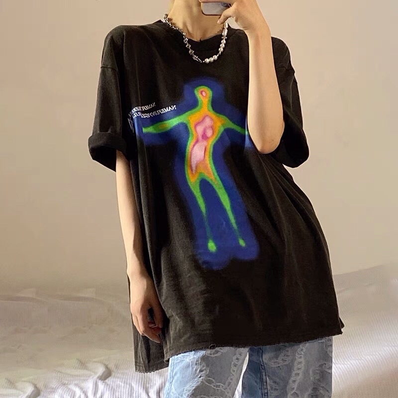Áo phông form rộng unisex màu đen hình độc đáo cá tính HÀNG SẴN