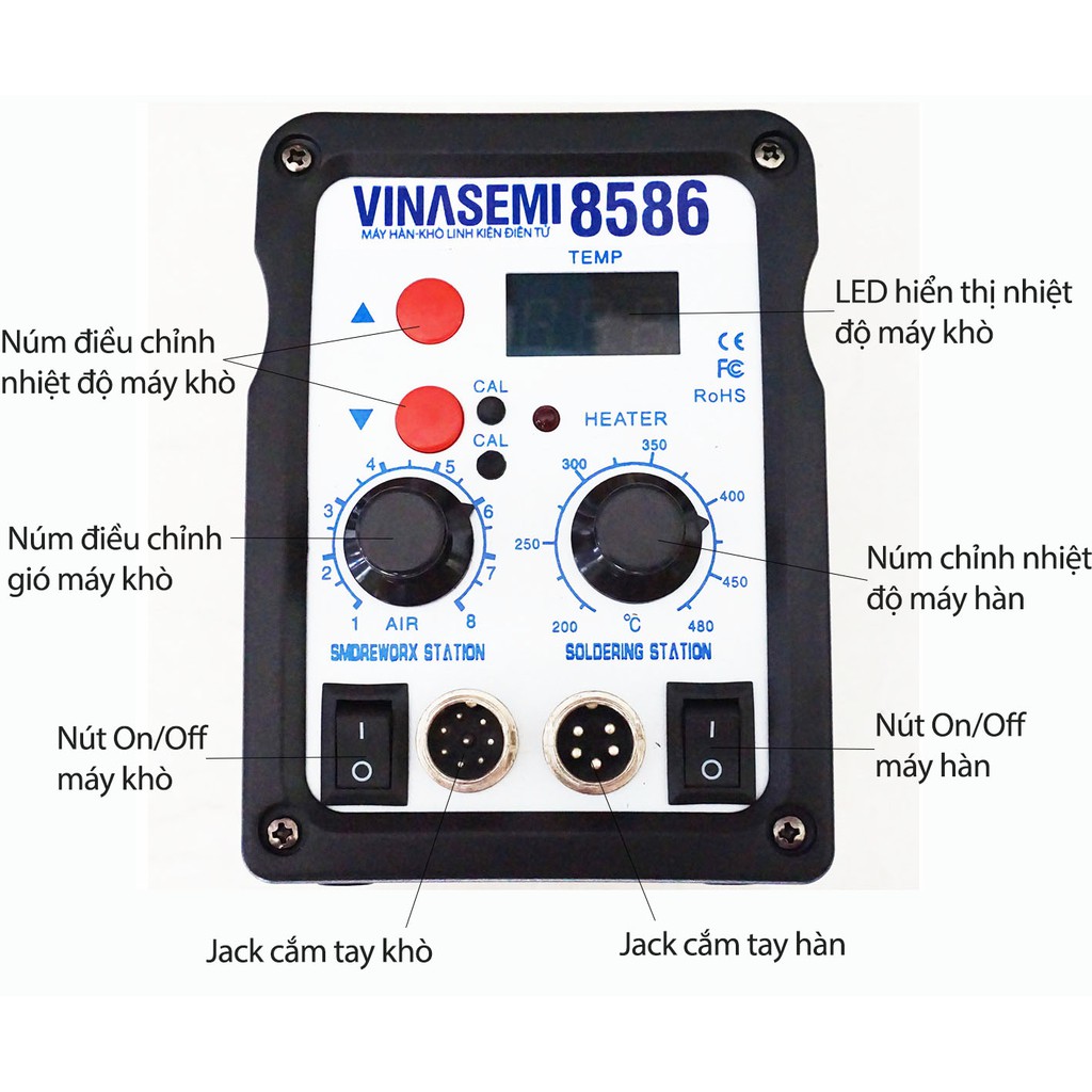 Máy Hàn Khò điện tử KS-8586 750w hàn linh kiện điện tử sửa điện thoại, Tuyệt vời trong tầm giá