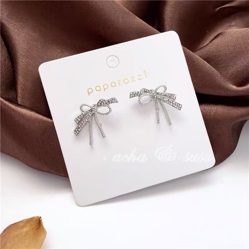 Khuyên tai nơ đính hạt đơn giản- Maben