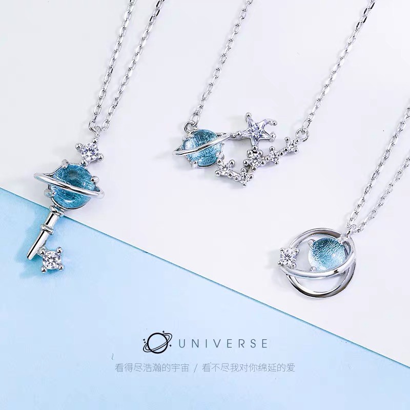 Vòng cổ hình hành tinh dải ngân hà /chìa khóa/ngôi sao xanh dương phong cách Hàn Quốc làm quà tặng tình bạn/valentine