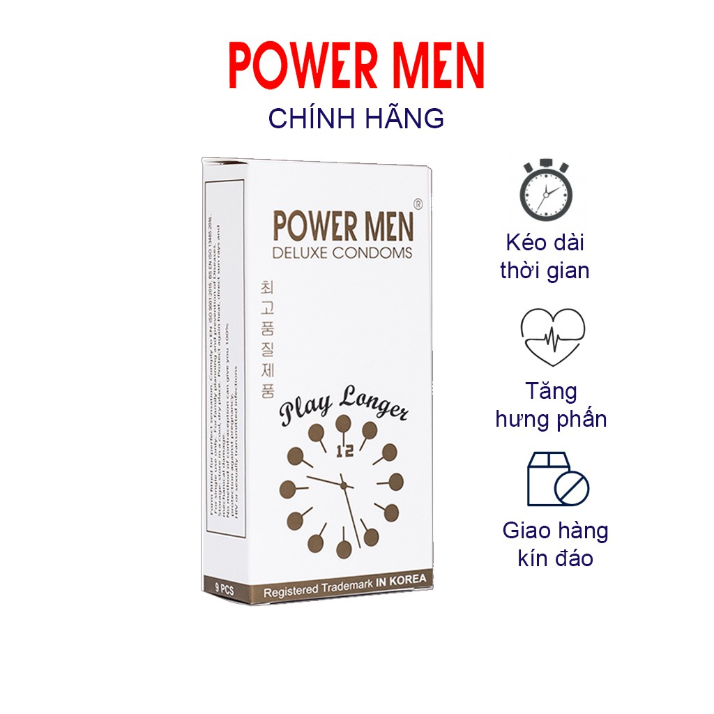 Bao cao su gân gai, kéo dài thời gian Powermen Player Longer Hộp 9 BCS