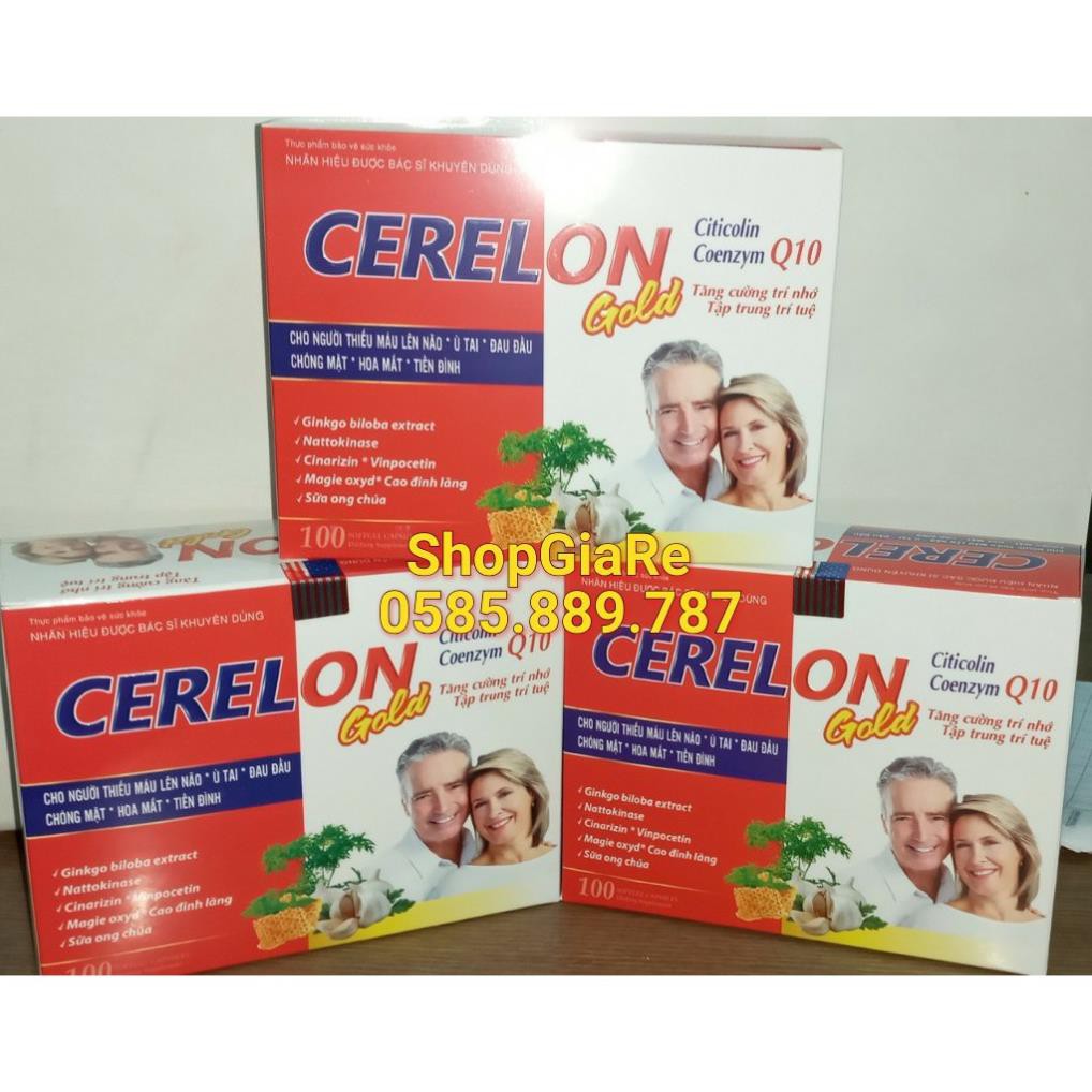 Cerelon gold Giúp bổ sung dưỡng chất cho não hiệu quả viên uống hoạt huyết dưỡng, giảm đau đầu, chóng mặt não 100 viênnn