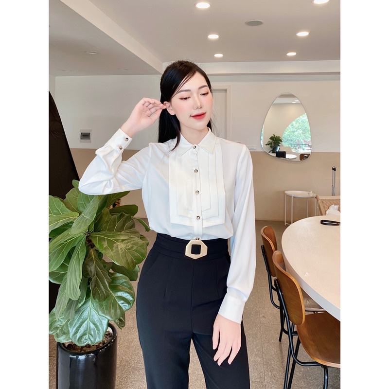 Sơ mi trắng dài tay A354 cổ đưc công sở chất liệu lụa hàn mềm mịn