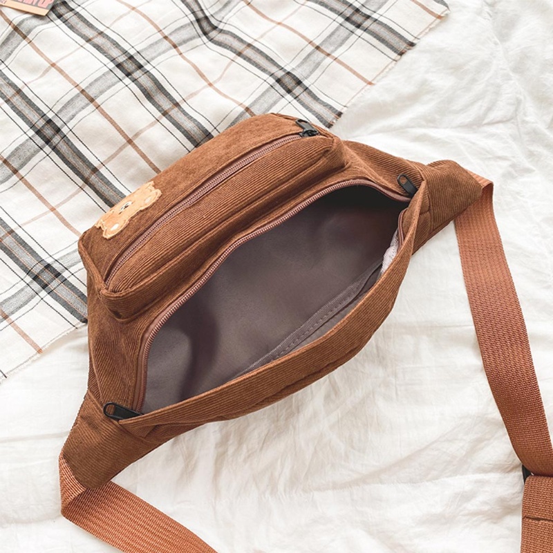 Túi Đeo Chéo Ngực / Thắt Lưng Bằng Vải Nhung Có Khóa Kéo Hình Gấu Dễ Thương Thời Trang Dành Cho Bạn