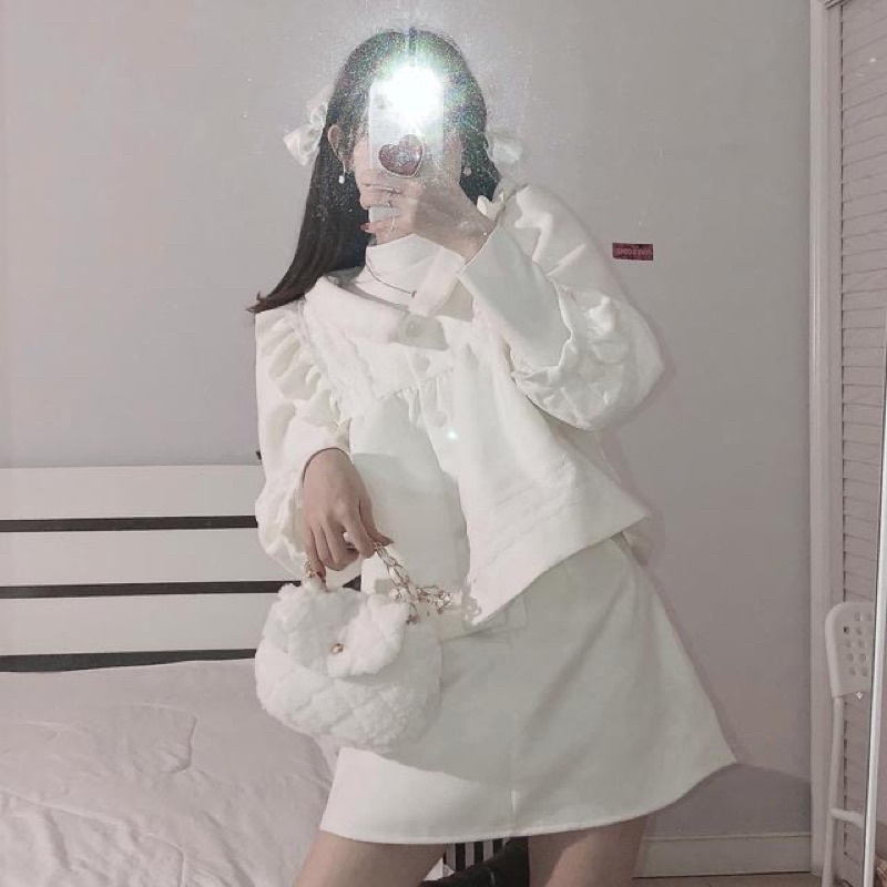 Set bộ dạ trắng mùa đông ấm áp dễ thương kèm ảnh thật ☁️