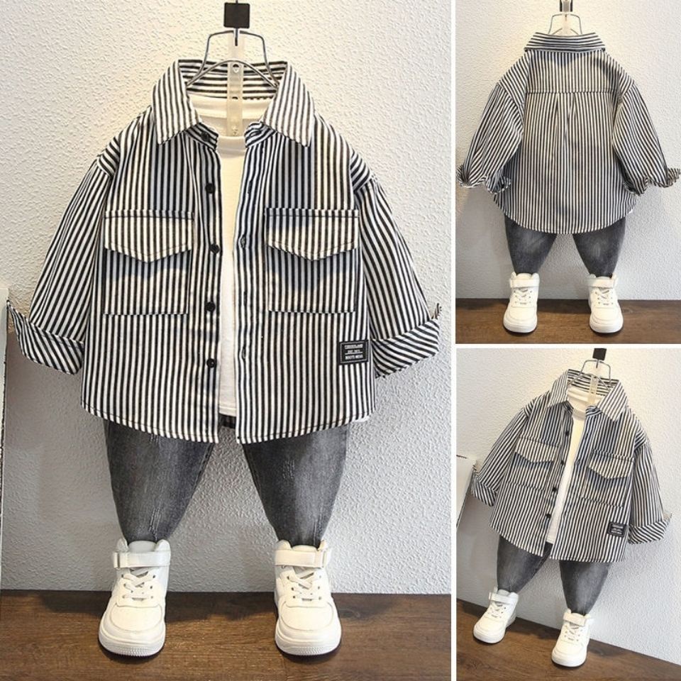 [Hàng Mới Về] Áo Sơ Mi Tay Dài Kẻ Sọc Phong Cách Anh Quốc Thời Trang Xuân Thu Cho Bé Trai